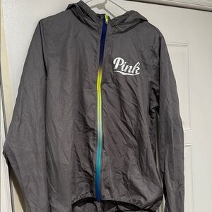 PINK Victoria’s Secret Gray Hooded Jacket with Multicolor Zipper